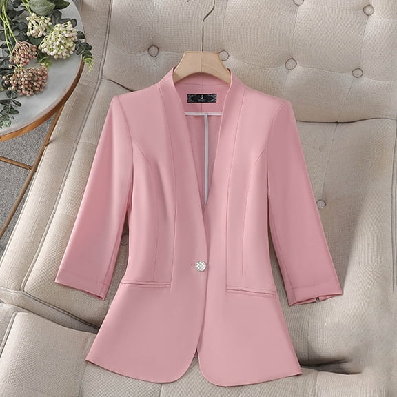 New trending & for spring GaThRRgYP Coats for Women Winter Soft Jackets,Women's Fashion Casual Solid Color Pocket Turndown Collar 3/4 Sleeve Blouse Blazer Pink S