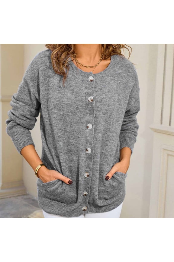 New trending & for spring GaThRRgYP Crochet Sweater Cardigans Womens New,Women Striped Patchwork Knitted Sweater with Long Sleeved Sweater Cardigan Jacket Top Gray S