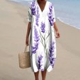 thumbnail image 1 of GaThRRgYP Dresses for Women 2025 Elegant Classy,Womens Summer Pockets Printing Dresses Loose V-Neck Short Sleeve Dresses Purple L, 1 of 5