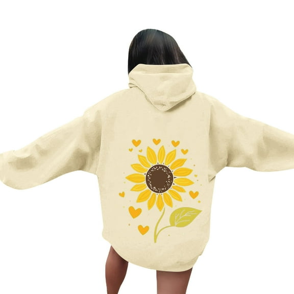 GaThRRgYP Oversized Sweatshirt for Women Hoodies,Women's Casual Printed Round Neck Long Sleeved Loose Hooded Sweatshirts Beige XL