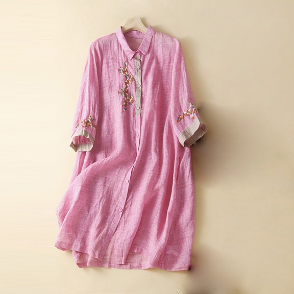 GaThRRgYP Summer Dresses for Women Plus Size,Women's Spring, Summer, and Retro Cotton and Linen Round Neck Travel Holiday Long Dress