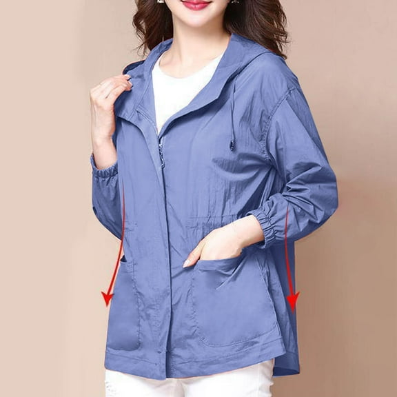New trending & for spring GaThRRgYP Sun Protection Shirts for Women,Fashion Women's Summer Solid Color Loose Long Sleeve Hooded Outwear Tops Blue XL