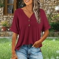 thumbnail image 1 of New trending & for spring GaThRRgYP Womens Blouses under $10,Women Fashionable and Comfortable Fashion Casual Button V-Neck T-shirt Loose and Elastic Non Positioning Printing Top Wine XL, 1 of 5
