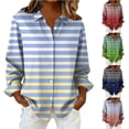thumbnail image 1 of New trending & for spring GaThRRgYP Womens Tops Long Sleeve,Women's Long Sleeve Striped Daily Print Button-Up Flared Collar Shirt Fashion Loose Casual Top Green XL, 1 of 6