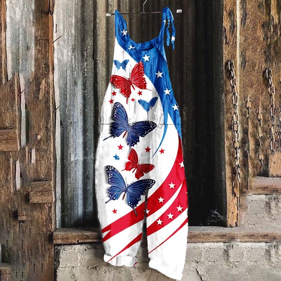 New trending & for spring LEBONYARD Women's Overalls in Bold Colors,Women Ladies Printed Summer Sleeveless Backless Loose Long Playsuits Rompers Jumpsuit White S