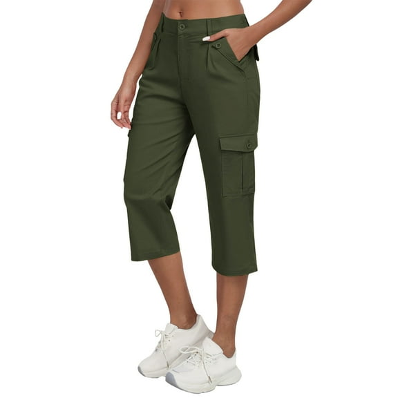 New trending & for spring LEBONYARD Womens Summer Pants,Womens Color Casual Elastic High Waist Wide Cropped Leg Loose Outdoor Fitness Running Climbing Trousers Pocket Pants Green S