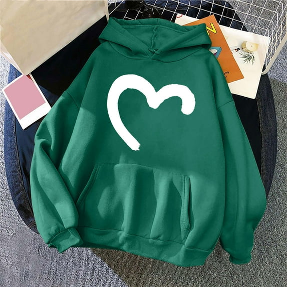 New trends for her LEAVINGSUO Long Sleeve Shirts for Women Fall Tops Dressy,Women's Print Winter Hoodie Pullover Long Sleeved Comfortable Sweatshirt Army Green S