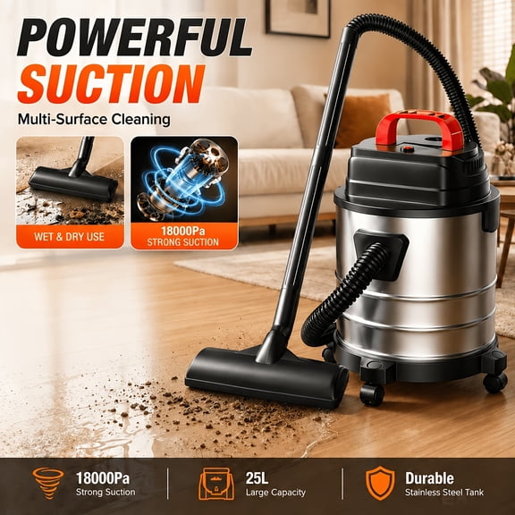 New wet and dry vacuum cleaner with powerful suction and a blower function, suitable for cleaning vehicles, homes, garages, and hard floors