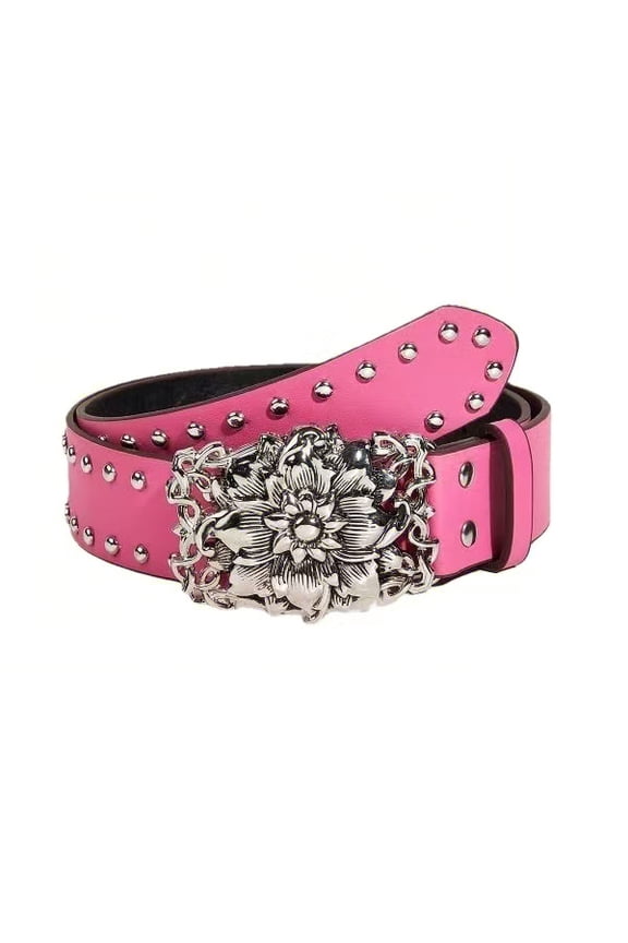 New willow nails trend fashion punk style wide belt personalized women's jeans with high sense Spice girl accessories brown