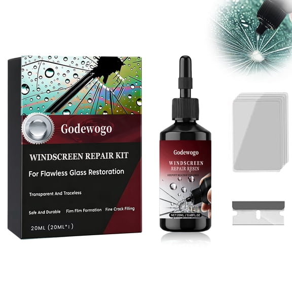 Godewogo Windshield Crack Repair Kit, Auto Glass Repair Fluid for Passenger Vehicle, Car, SUV & Truck Windows, Rearview Mirrors