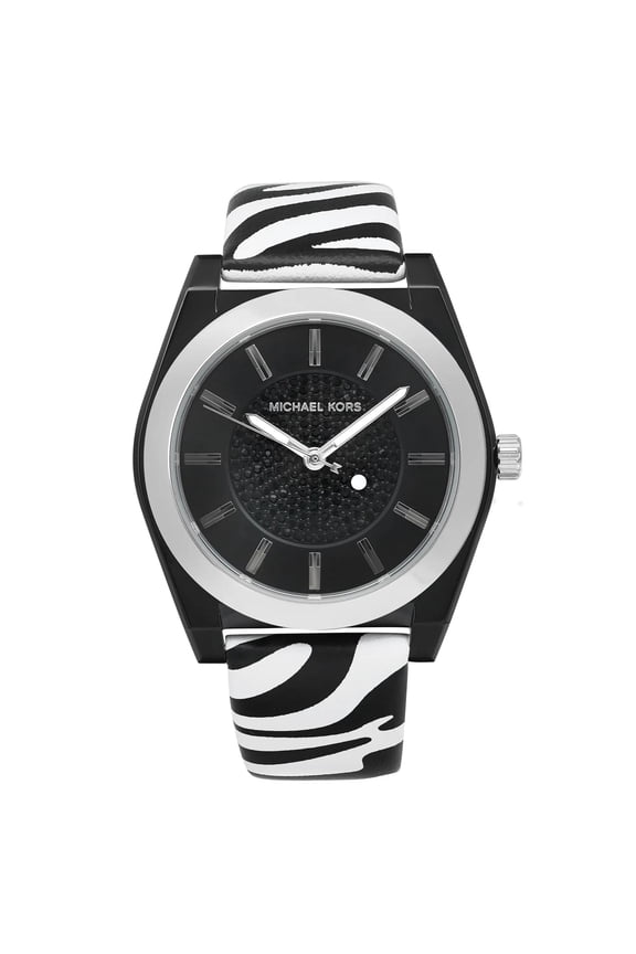 Pre-Owned Michael Kors Channing Zebra Print Steel Lady Quartz Watch MK2856