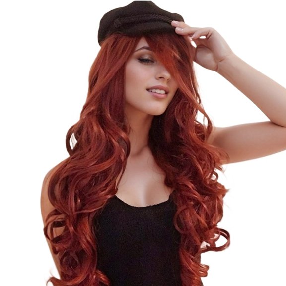 New women's long curly wig orange-red middle-parted large waves simulated scalp high-temperature silk lazy style hairstyle