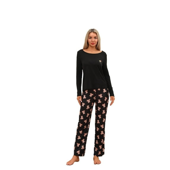 New women's long-sleeved long pants printed home wear casual two-piece set
