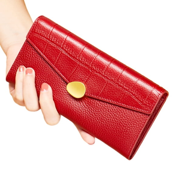 New yellow lucky wallet female long exquisite high-end leather soft first layer cowhide put mobile phone small hand bag