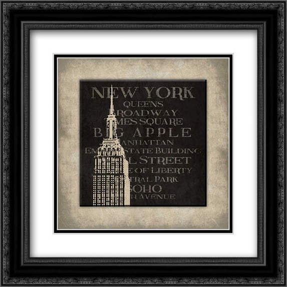New york type bordered 2x Matted 20x20 Black Ornate Framed Art Print by Grey, Jace