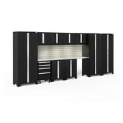 NewAge Products Bold Series Black 12 Piece Cabinet Set, Heavy Duty 24-Gauge Steel Garage Storage System, Slatwall / LED Lights Included