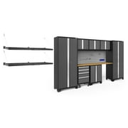 NewAge Products Bold Series Gray 10 Piece Cabinet Set, Heavy Duty 24-Gauge Steel Garage Storage System, Slatwall / Hook Kit / Pro Wall Mounted Shelf Included