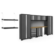 NewAge Products Bold Series Gray 10 Piece Cabinet Set, Heavy Duty 24-Gauge Steel Garage Storage System, Slatwall / Wall Mounted Shelf Included