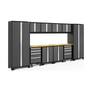 NewAge Products Bold Series Gray 12 Piece Cabinet Set, Heavy Duty 24-Gauge Steel Garage Storage System, LED Lights Included