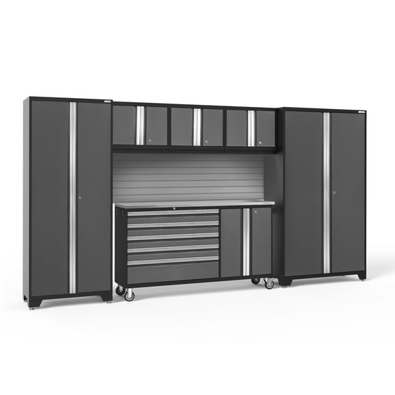NewAge Products Bold Series Gray 6 Piece Cabinet Set, Heavy Duty 24-Gauge Steel Garage Storage System, Slatwall Included