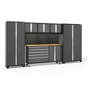 NewAge Products Bold Series Gray 6 Piece Cabinet Set, Heavy Duty 24-Gauge Steel Garage Storage System, Slatwall / LED Lights Included