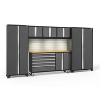 NewAge Products Bold Series Gray 6 Piece Cabinet Set, Heavy Duty 24-Gauge Steel Garage Storage System, Slatwall / LED Lights Included