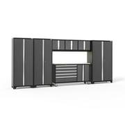 NewAge Products Bold Series Gray 7 Piece Cabinet Set, Heavy Duty 24-Gauge Steel Garage Storage System, LED Lights Included