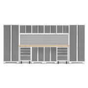 NewAge Products Bold Series Platinum 12 Piece Cabinet Set, Heavy Duty 24-Gauge Steel Garage Storage System, Slatwall Included