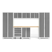 NewAge Products Bold Series Platinum 8 Piece Cabinet Set, Heavy Duty 24-Gauge Steel Garage Storage System, LED Lights Included