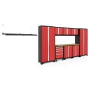 NewAge Products Bold Series Red 10 Piece Cabinet Set, Heavy Duty 24-Gauge Steel Garage Storage System, Wall Mounted Shelf Included