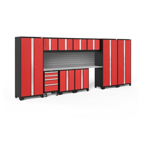 NewAge Products Bold Series Red 12 Piece Cabinet Set, Heavy Duty 24-Gauge Steel Garage Storage System, Slatwall Included