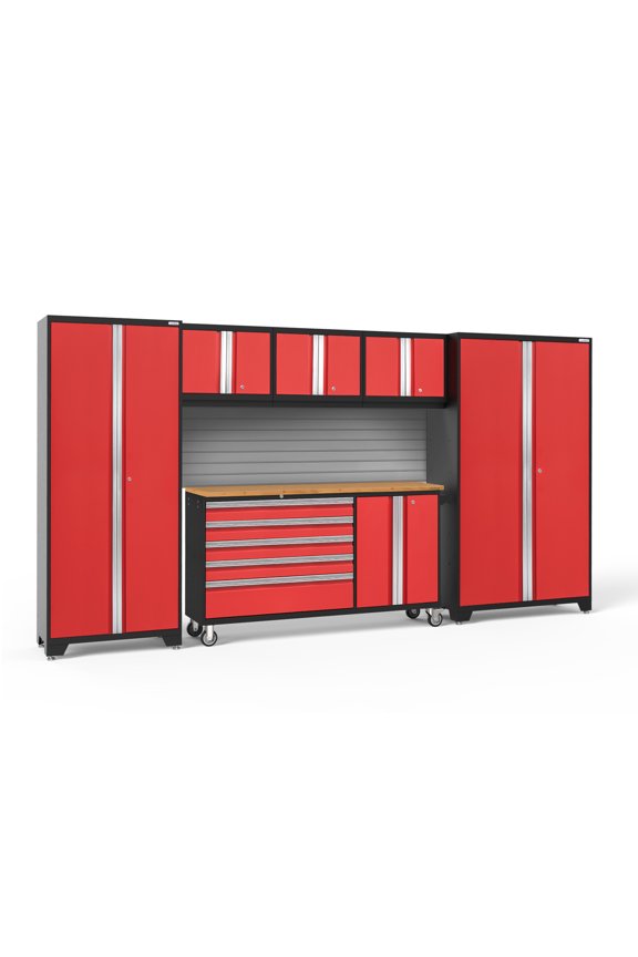 NewAge Products Bold Series Red 6 Piece Cabinet Set, Heavy Duty 24-Gauge Steel Garage Storage System, Slatwall Included