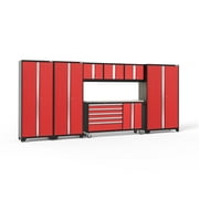 NewAge Products Bold Series Red 7 Piece Cabinet Set, Heavy Duty 24-Gauge Steel Garage Storage System, LED Lights Included