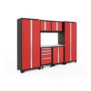 NewAge Products Bold Series Red 7 Piece Cabinet Set, Heavy Duty 24-Gauge Steel Garage Storage System, LED Lights Included