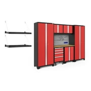 NewAge Products Bold Series Red 9 Piece Cabinet Set, Heavy Duty 24-Gauge Steel Garage Storage System, Slatwall / Hook Kit / Pro Wall Mounted Shelf Included