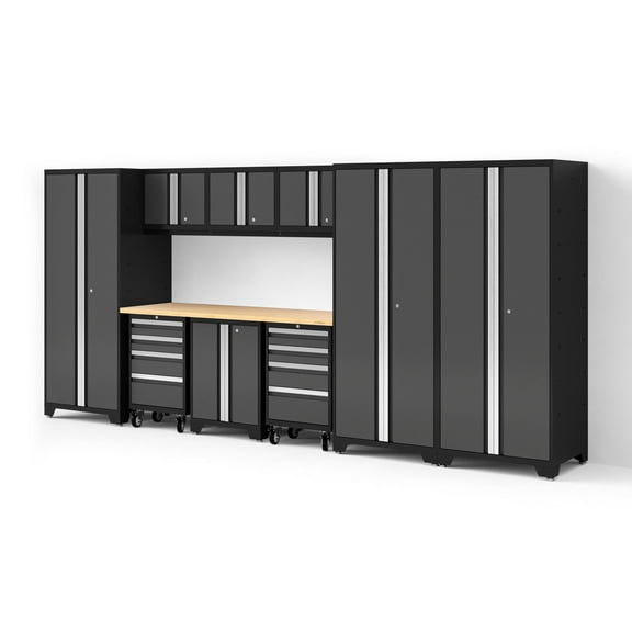 NewAge Products Bold Series XL 10 Piece Garage Cabinets Set with Tool, Base, Wall Cabinets and 30 in. Lockers