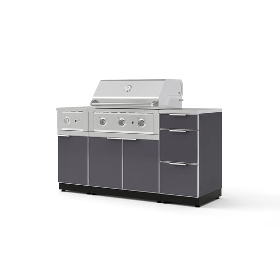 NewAge Products Outdoor Grill Island Aluminum 6 Piece Cabinet Set with 3-Drawer, Grill Cabinet, Performance Grill, Side Burner and Stainless Steel Countertop