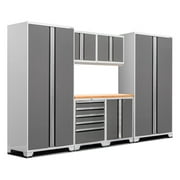 NewAge Products Pro Series Platinum 7 Piece Cabinet Set, Heavy Duty 18-Gauge Steel Garage Storage System, LED Lights Included