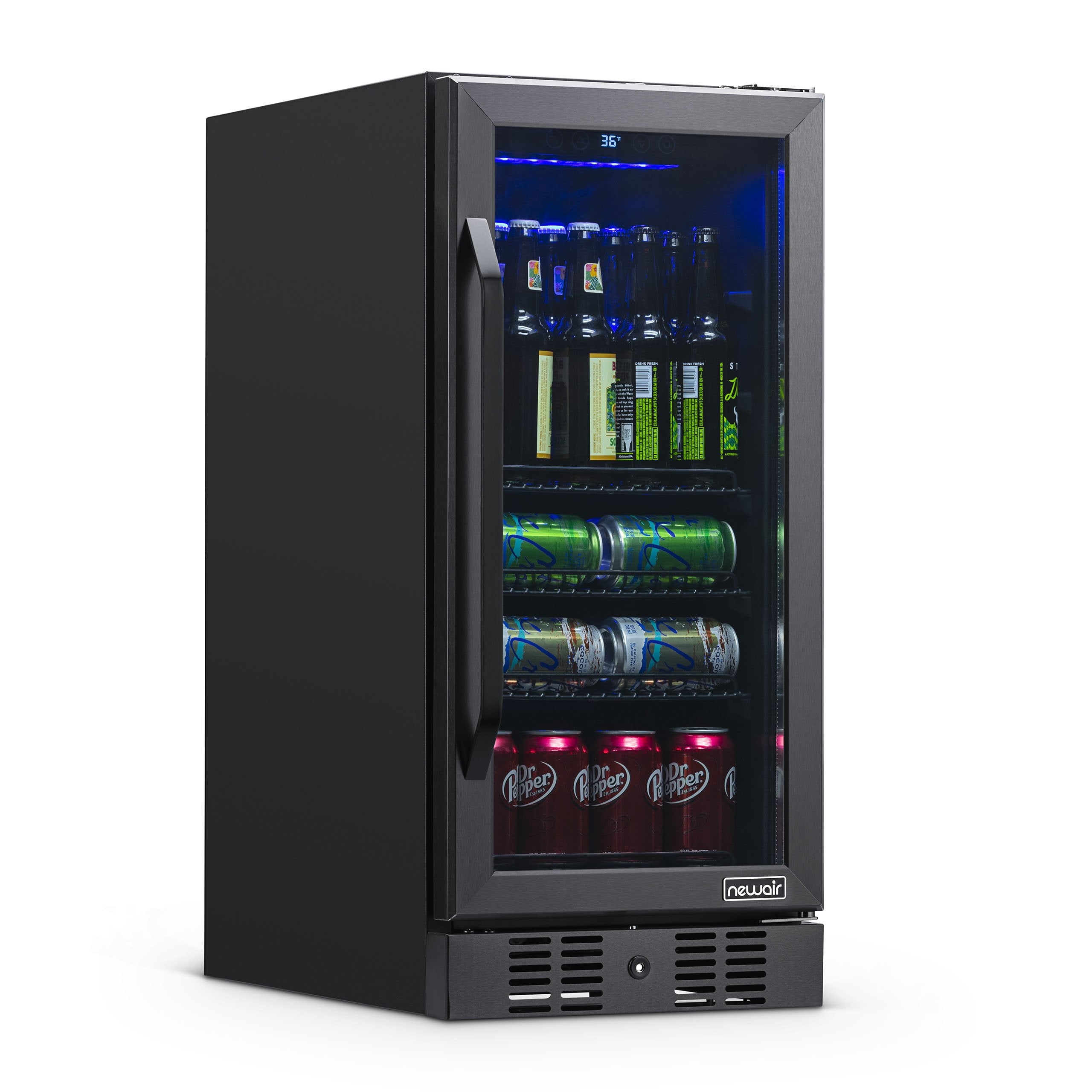 NewAir 15" Built-In 96 Can Beverage Cooler with Black Stainless Steel Door
