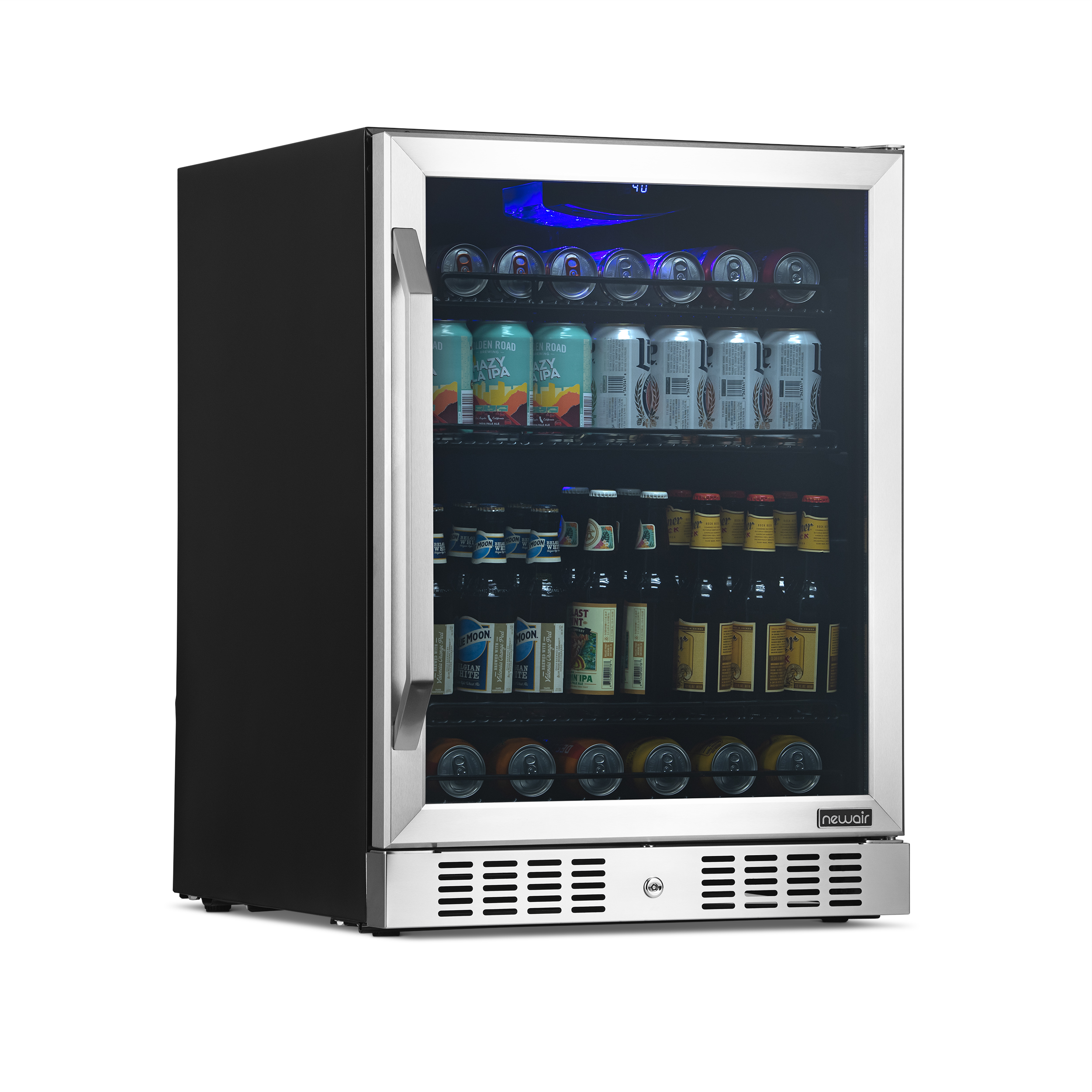 NewAir 24” Built-in or Freestanding 177 Can Beverage Fridge in Stainless Steel with Precision Digital Thermostat, Adjustable Shelves, and Triple-Pane Glass - image 1 of 13