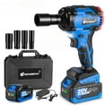 thumbnail image 1 of NewBeny Cordless Impact Wrench 1/2", Powerful Brushless Motor Impact Gu with 3-Mode Speed, Max Torque 580 ft-lbs (800N.m), Power Impact drill tool set w/ 2 x Batteries, 4 Sockets for Home Car Truck, 1 of 11