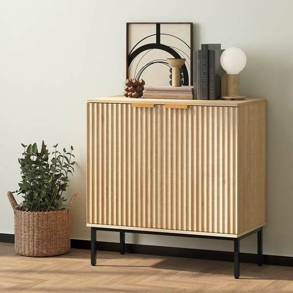 NEWADARA Fluted Sideboard Cabinet, Buffet Cabinet with Storage, Wooden Cabinet with Doors and Shelves, Accent Console Cabinet for Living Dining Room, Entryway, Natural Oak