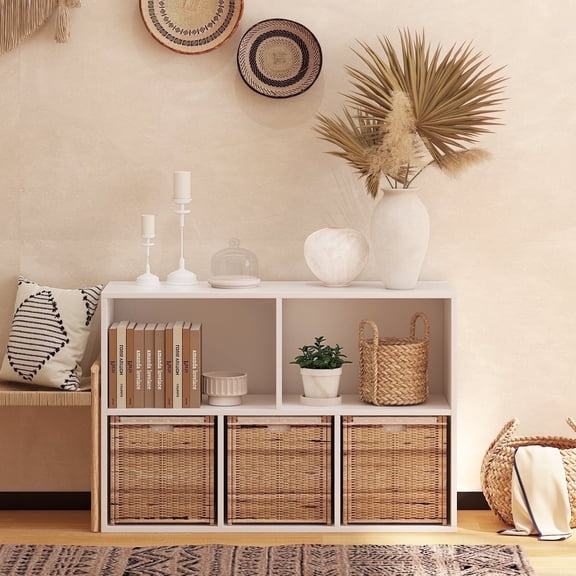 NEWADARA 5 Cube Storage Organizer,White Shelf Wood Cubby Bookcase Cube Organizer Bins Wooden Book Shelves for Bedroom Living Room Nursery Playroom