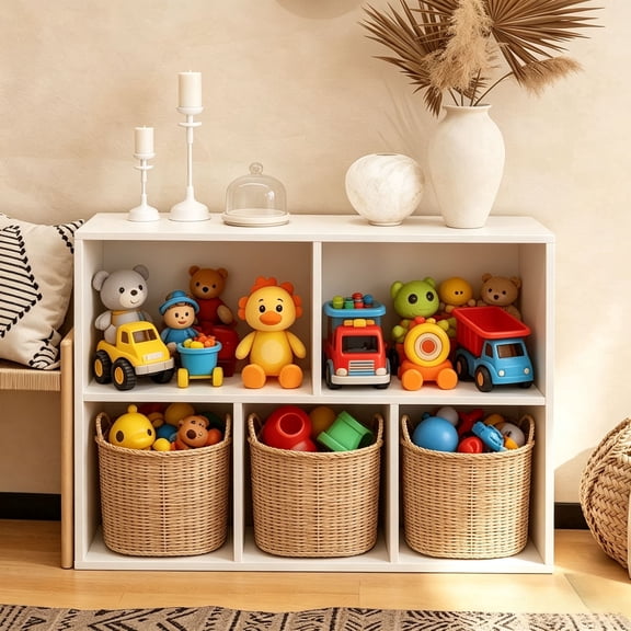 NEWADARA 5 Cube Storage Organizer,White Shelf Wood Cubby Bookcase Cube Organizer Bins Wooden Book Shelves for Bedroom Living Room Nursery Playroom