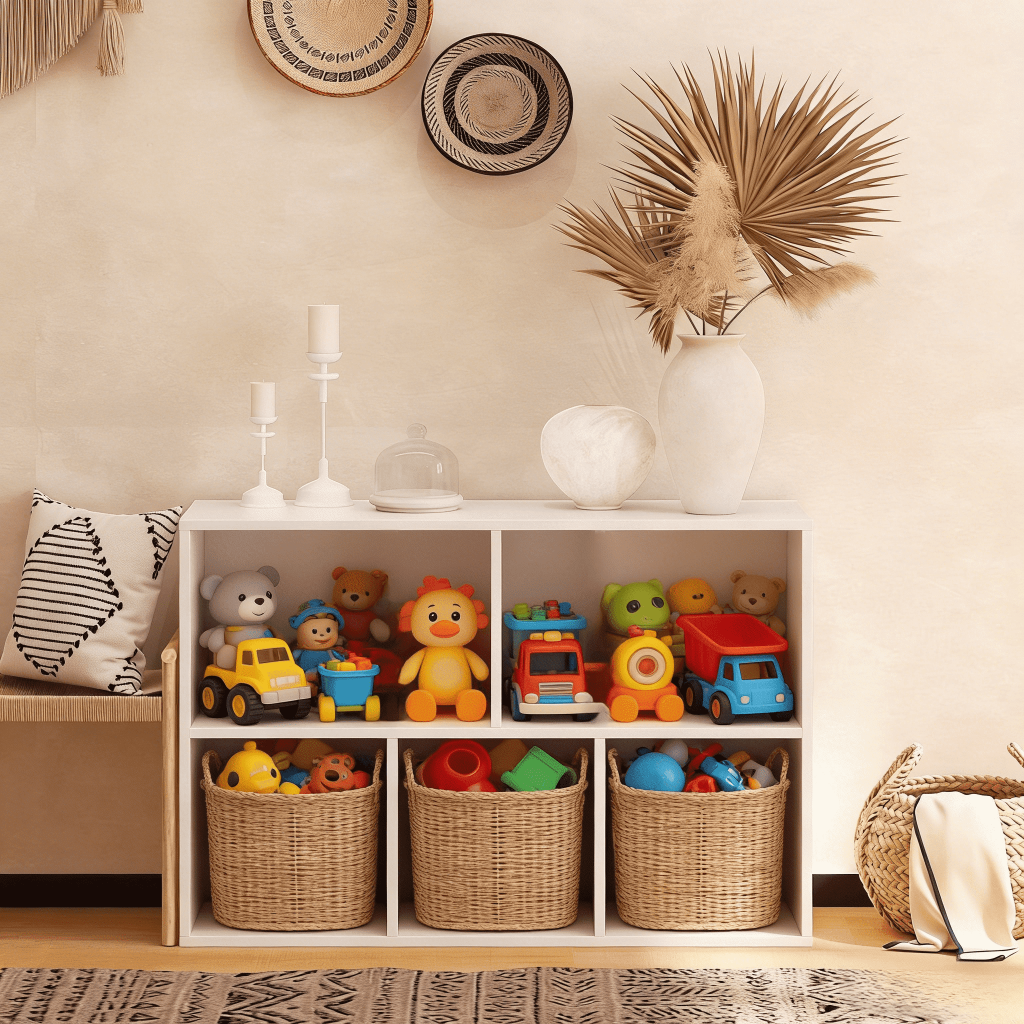 NEWADARA 5 Cube Storage Organizer,White Shelf Wood Cubby Bookcase Cube Organizer Bins Wooden Book Shelves for Bedroom Living Room Nursery Playroom