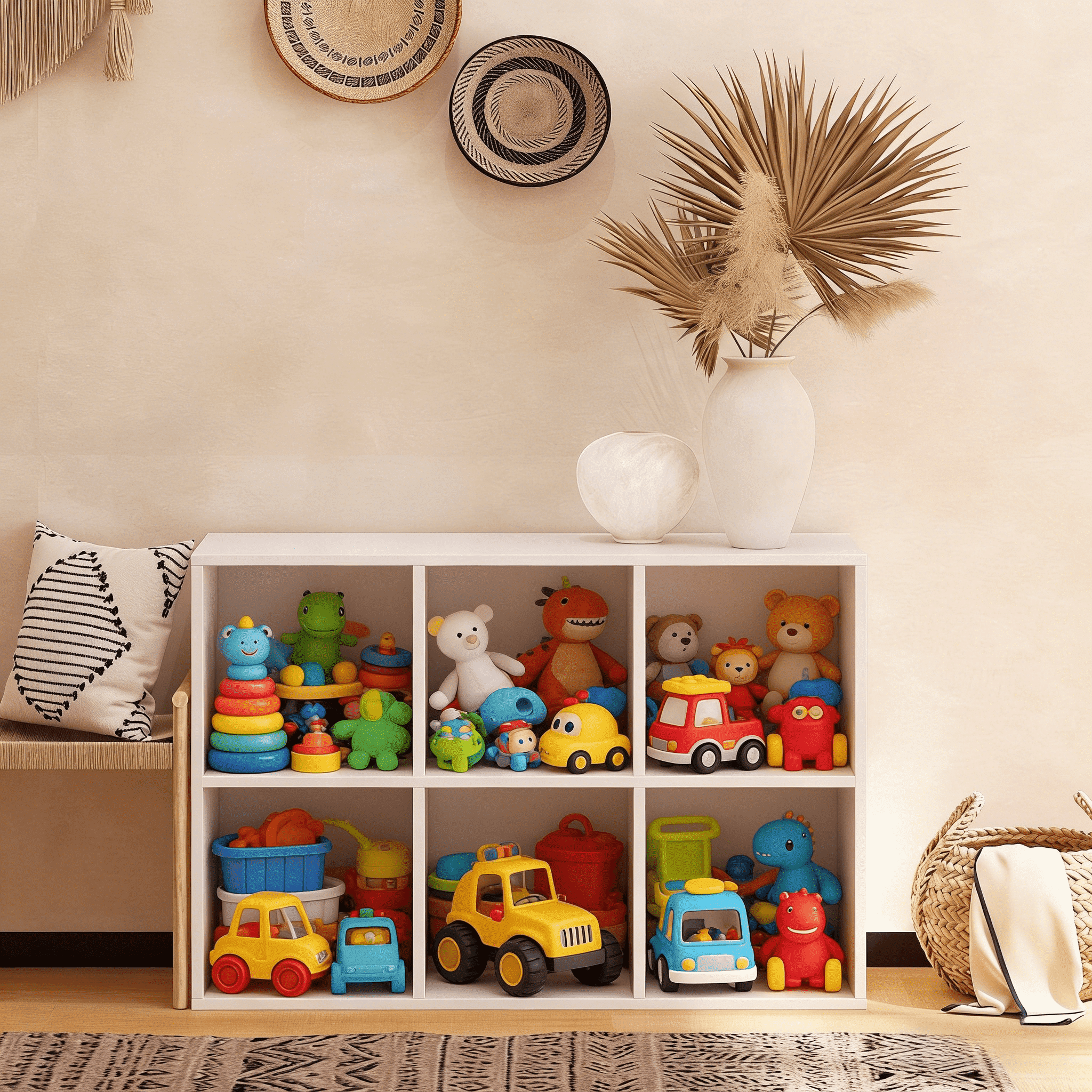NEWADARA 6 Cube Storage Organizer,White Cube Shelf Wood Cubby Bookcase Cube Organizer Bins Wooden Book Shelves for Bedroom Living Room Nursery Playroom