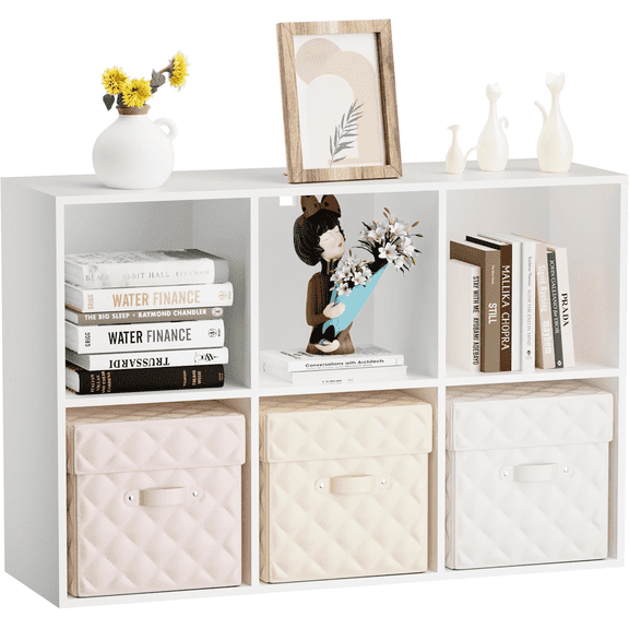NEWADARA 6 Cube Storage Organizer,White Cube Shelf Wood Cubby Bookcase Cube Organizer Bins Wooden Book Shelves for Bedroom Living Room Nursery Playroom