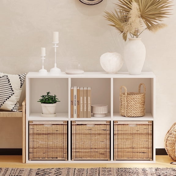 NEWADARA 6 Cube Storage Organizer,White Cube Shelf Wood Cubby Bookcase Cube Organizer Bins Wooden Book Shelves for Bedroom Living Room Nursery Playroom