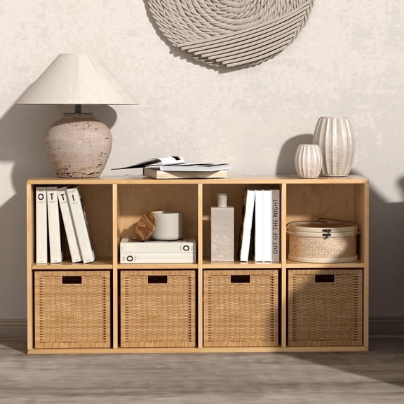 NEWADARA Wooden 8 Cube Storage Organizer with Closed Back Panel,Cube Shelf Cubby Storage Organizer with Compartments for Living,Bookshelf for Adult