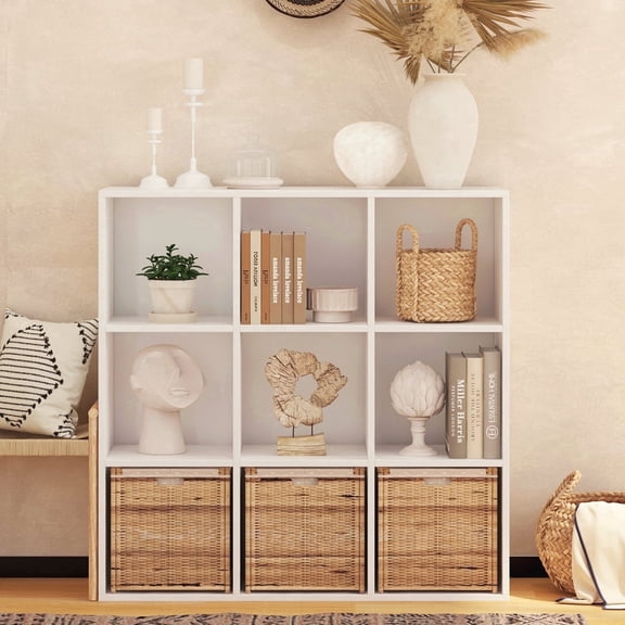 NEWADARA Wooden White 9 Cube Storage Organizer with Closed Back Panel,White Cube Shelf Heavy Duty Cubby Storage Organizer with Compartments for Living,Display Shelf,Bookshelf,White